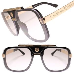 Kiss Oversized Black Gold Square Clear Lens Hip Hop Glasses